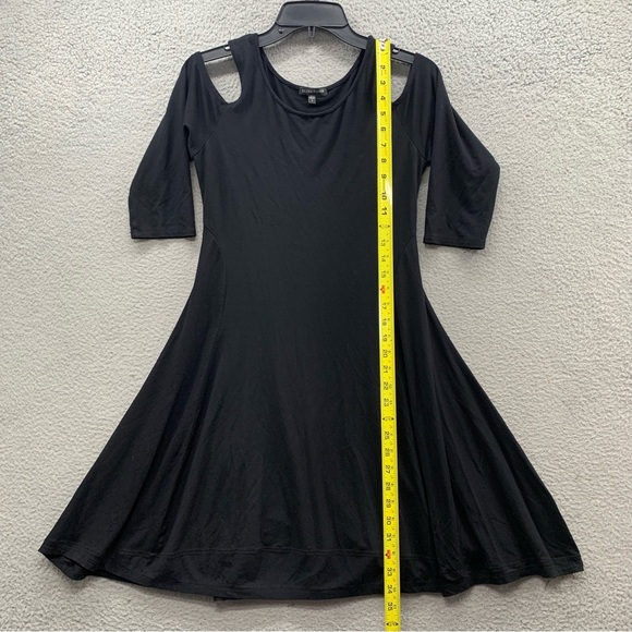 Eileen Fisher Dress Black Cold Shoulder Half 3/4 Sleeve Stretch Lagenlook Size S - Picture 4 of 10